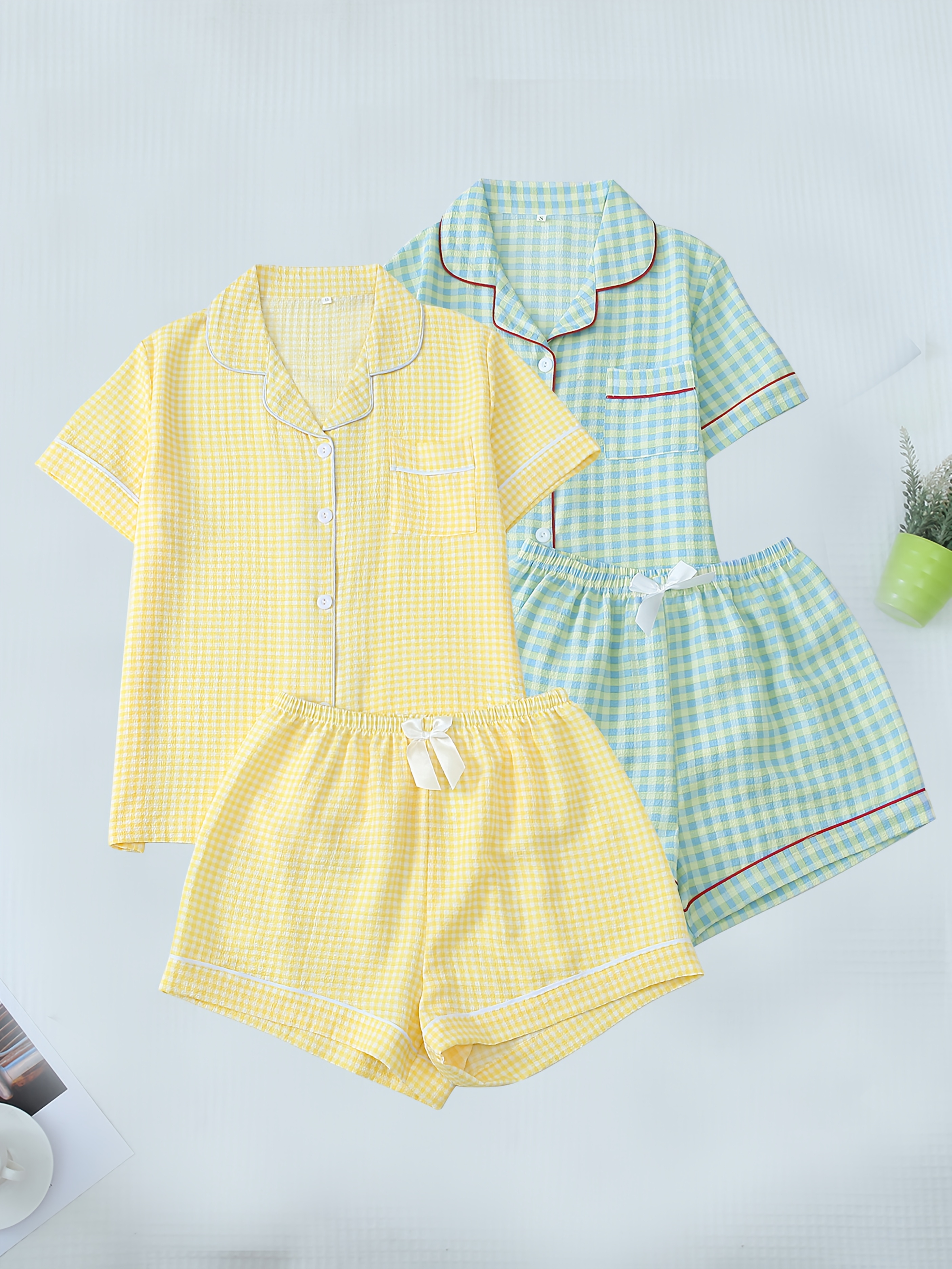 ★ SPAO★ Small and cute short-sleeved pajamas LIGHT YELLOW SOLY HUX Women's Short Pajamas Set Cute Printed Button Short