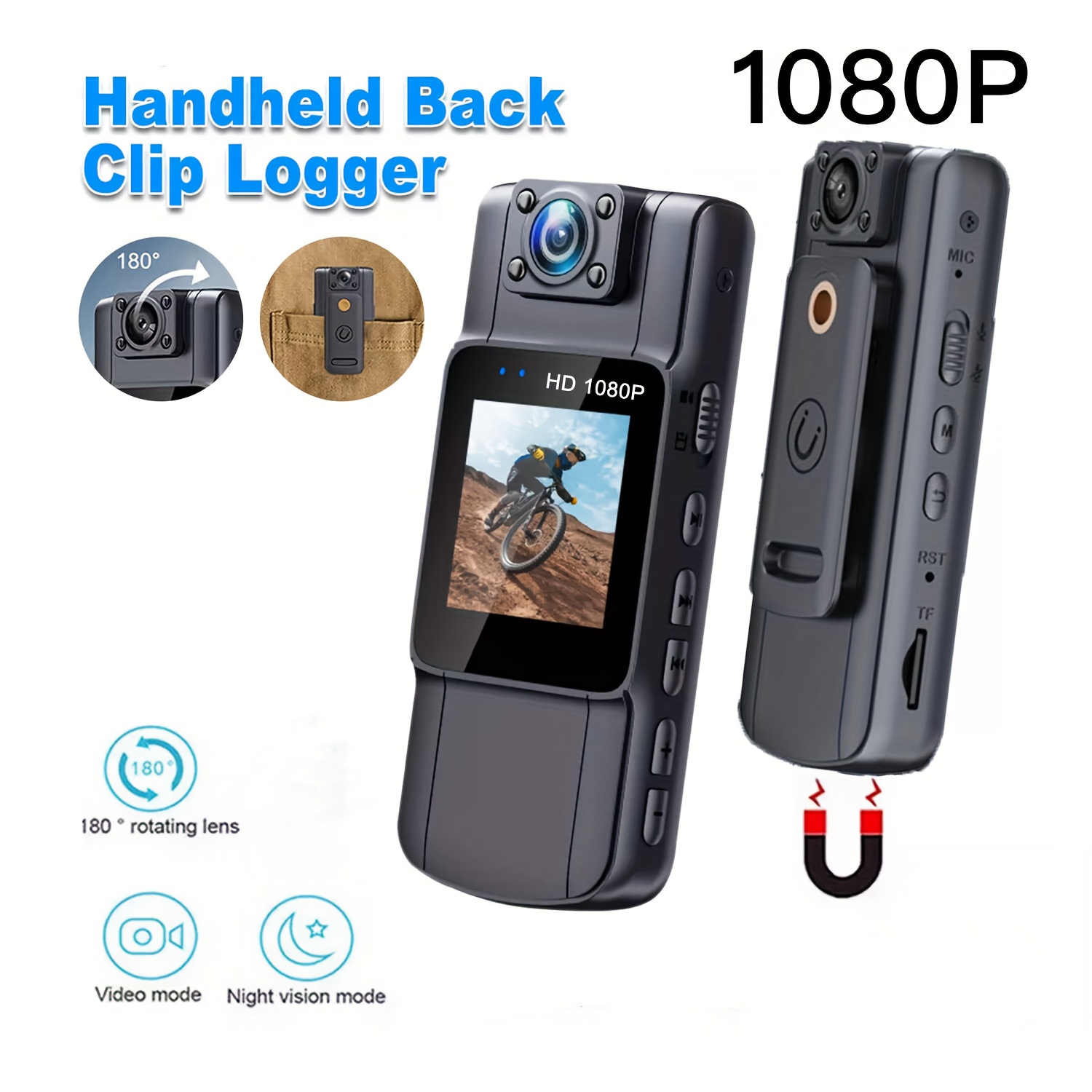 1pc enregistreur corporel avec clip   - enregistrement hd 1080p, batterie (3-5 heures dautonomie), écran 1,5, appareil vlog   pour   de sport, idéal pour cadeaux dhalloween/noël Détails du produit 1