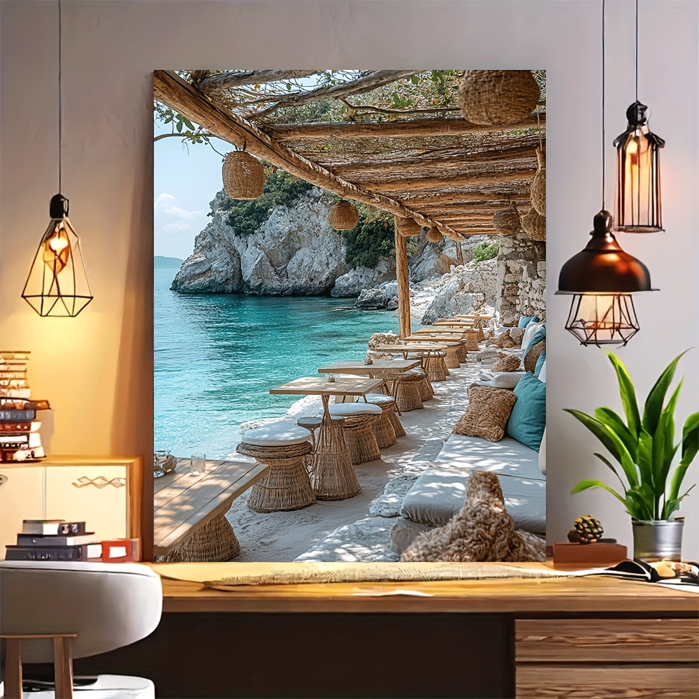 TEMU 1pc Affiche Murale Île Grecque Plage - Impression Paysage Marin d'Elafonisi avec Eaux Turquoise & Décoration Côtière Méditerranéenne, Peinture