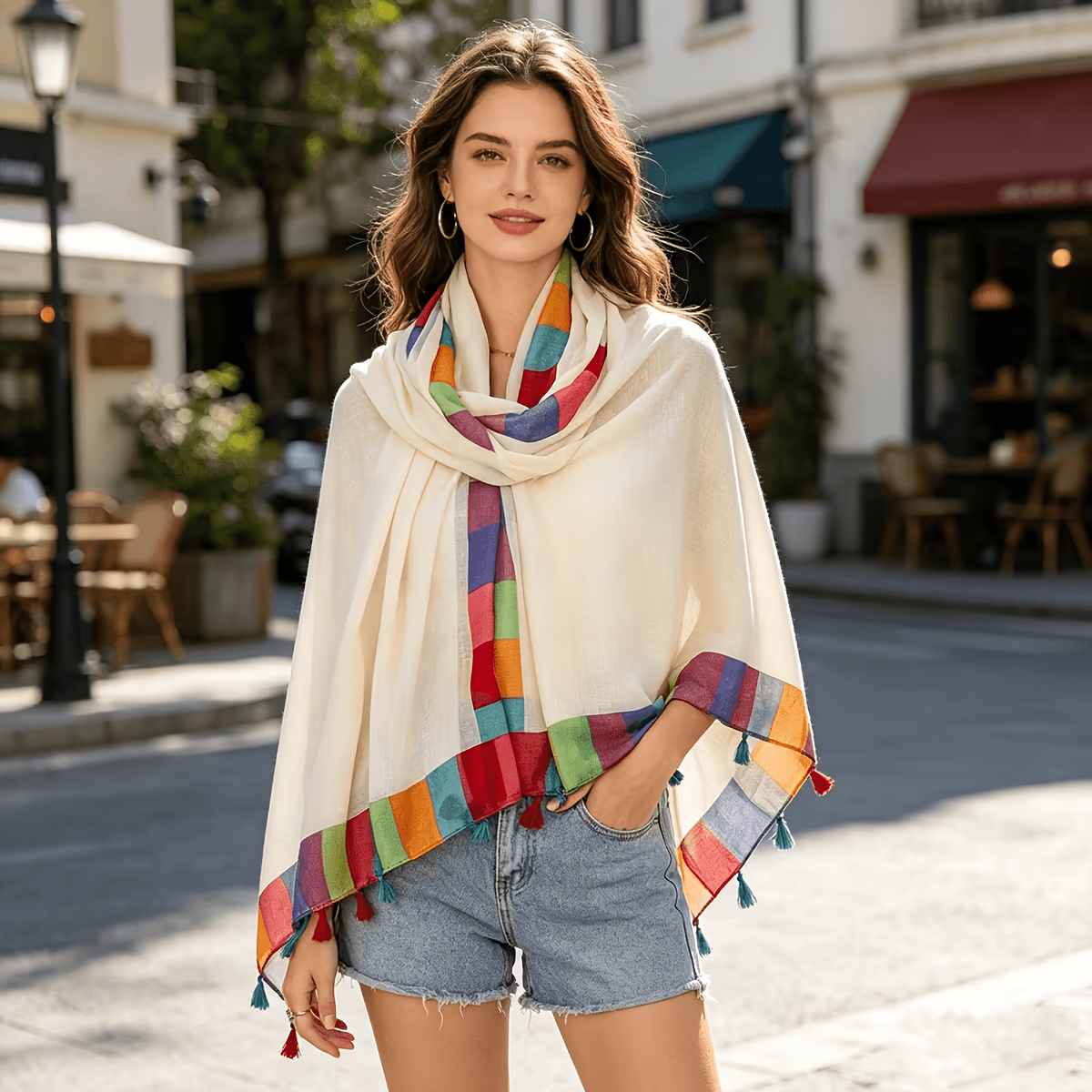 TEMU Women' Scarf, Spring Atmosphere Long Shawl, 180 X 88cm Large Size -friendly Polyester Fiber Scarf, Daily Commute Travel Decorative , Gift For