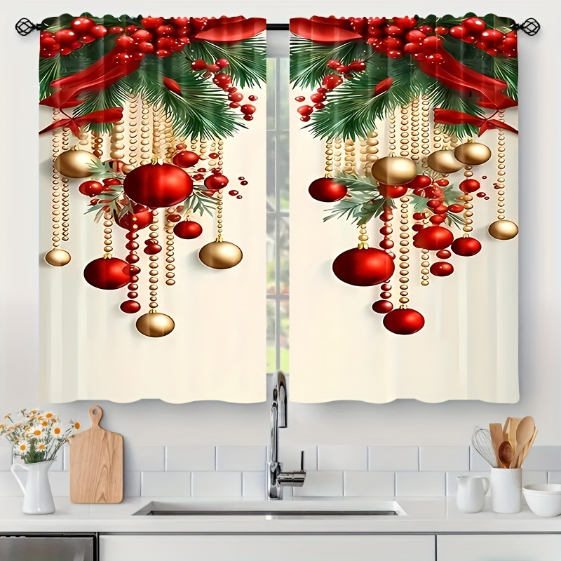 

Christmas Curtain, Candy Design Short Curtain, Suitable For Small Windows, Coffee Shops, Stores, Kitchens, Bathrooms, Pole Bag Curtain 24inx59in