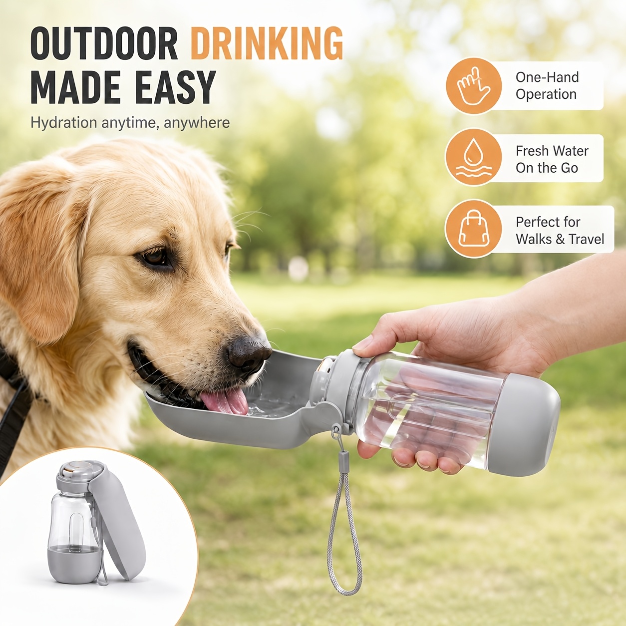 dual purpose 520ml water 150ml food portable dog water bottle leak proof pet travel water bottle with food bowl collapsible   dispenser essential for outdoor travel dog water bottle Product details 2