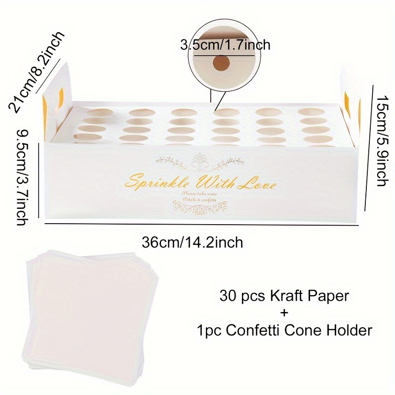 Image of Elegant White Rustic Wedding Confetti Cones Set With Decorative Holder Box - Candy & Food Display, Ideal For Mother's Day, Graduation Season & More