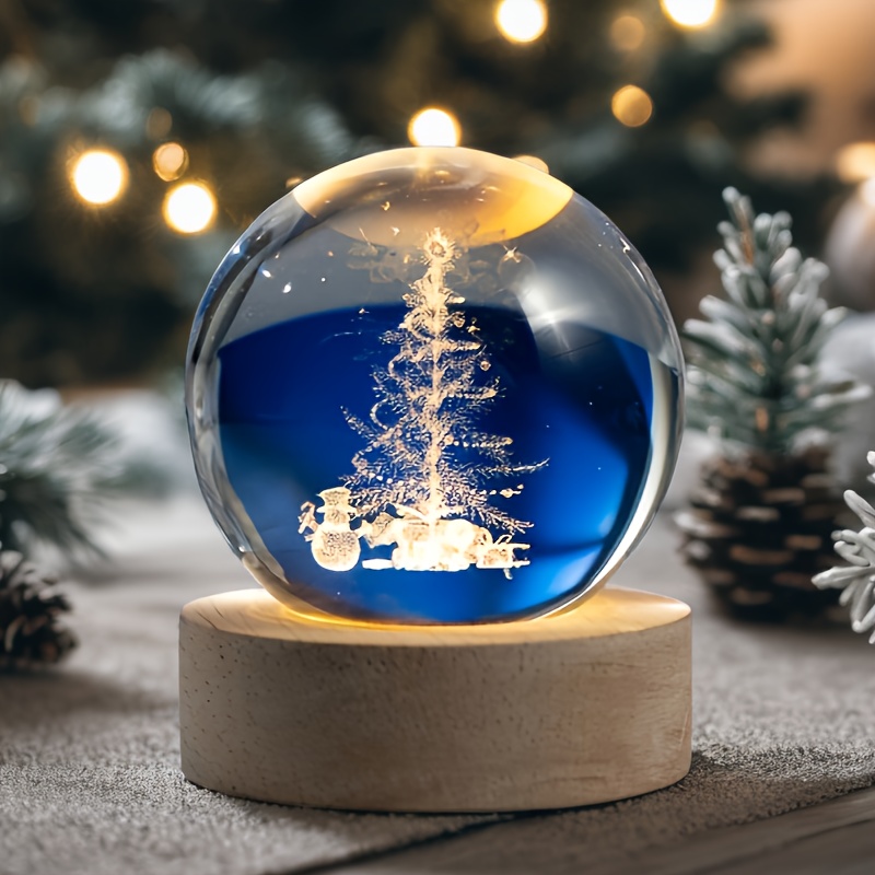 

Usb-powered Crystal Glass Ball With 3d Christmas Scene - Led Light, Desk , Includes Solid Wood Base