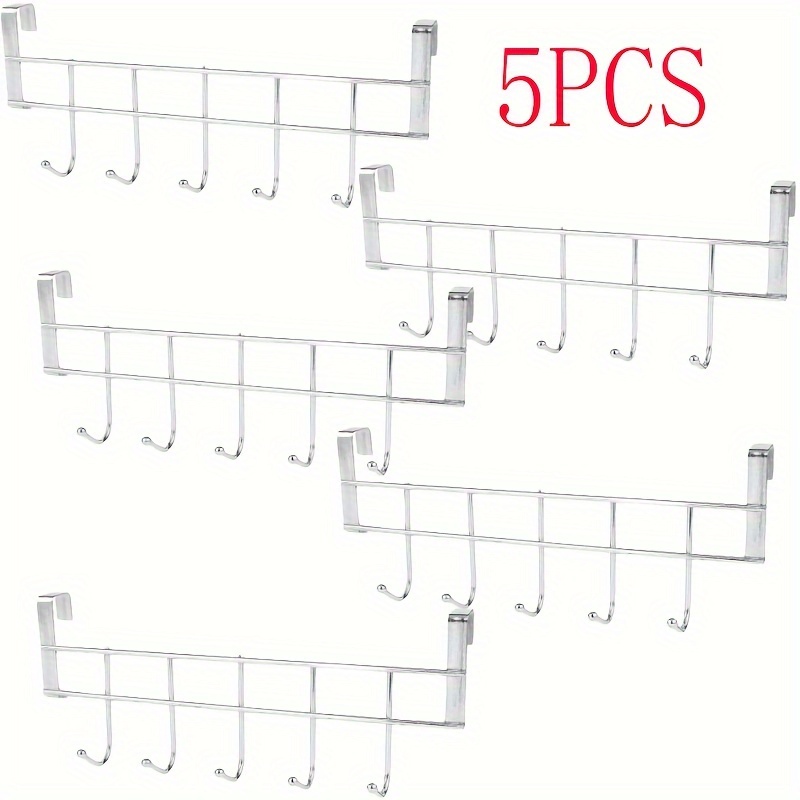 

5pcs/set 5 Hooks Stainless Steel Clothes Hooks Door Bathroom Kitchen Cabinet Draw Bedroom Towel Hanger Hanging Loop Organizer