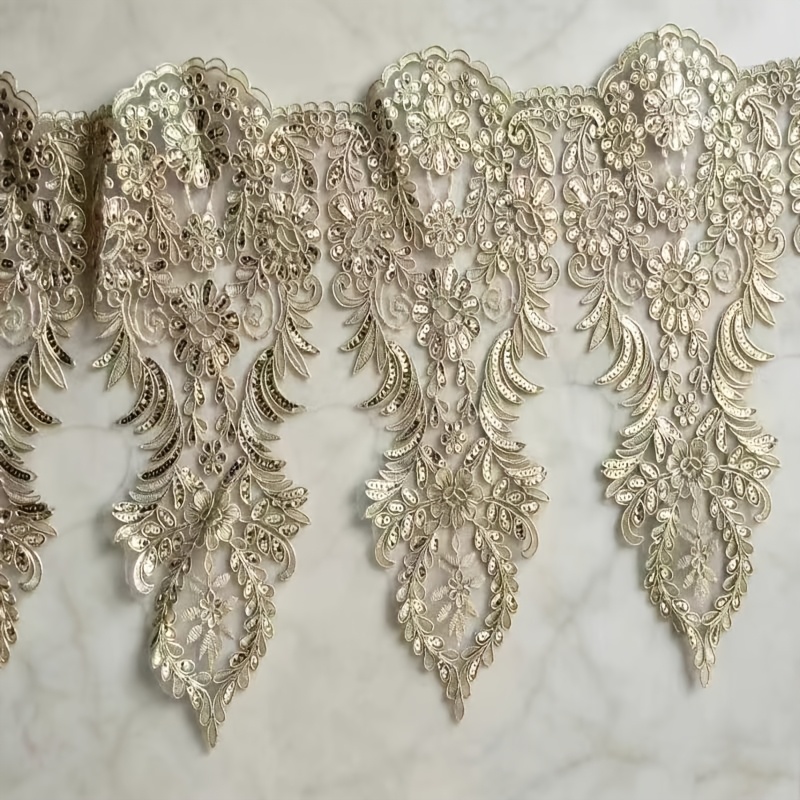 TEMU 1 Yard Of Golden Sequin Lace, 36cm Wide Embroidered Decorative Lace, Hand-decorated, Suitable For Wedding Dresses, Lampshades, Veils, Gowns, And
