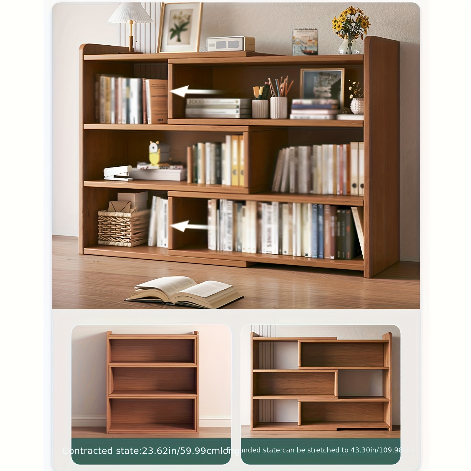 3 tier wooden desktop bookshelf vertical storage organizer for office and wood bookshelf for books and accessories freestanding design independent structure bookshelve details 3