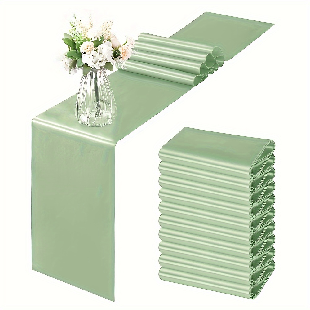 

1pc Green Satin Table Runner - 11.8" X 1.8" Smooth Polyester Fabric For Weddings, Banquets, And Birthday Parties, Elegant Rectangular Design For Stylish Events