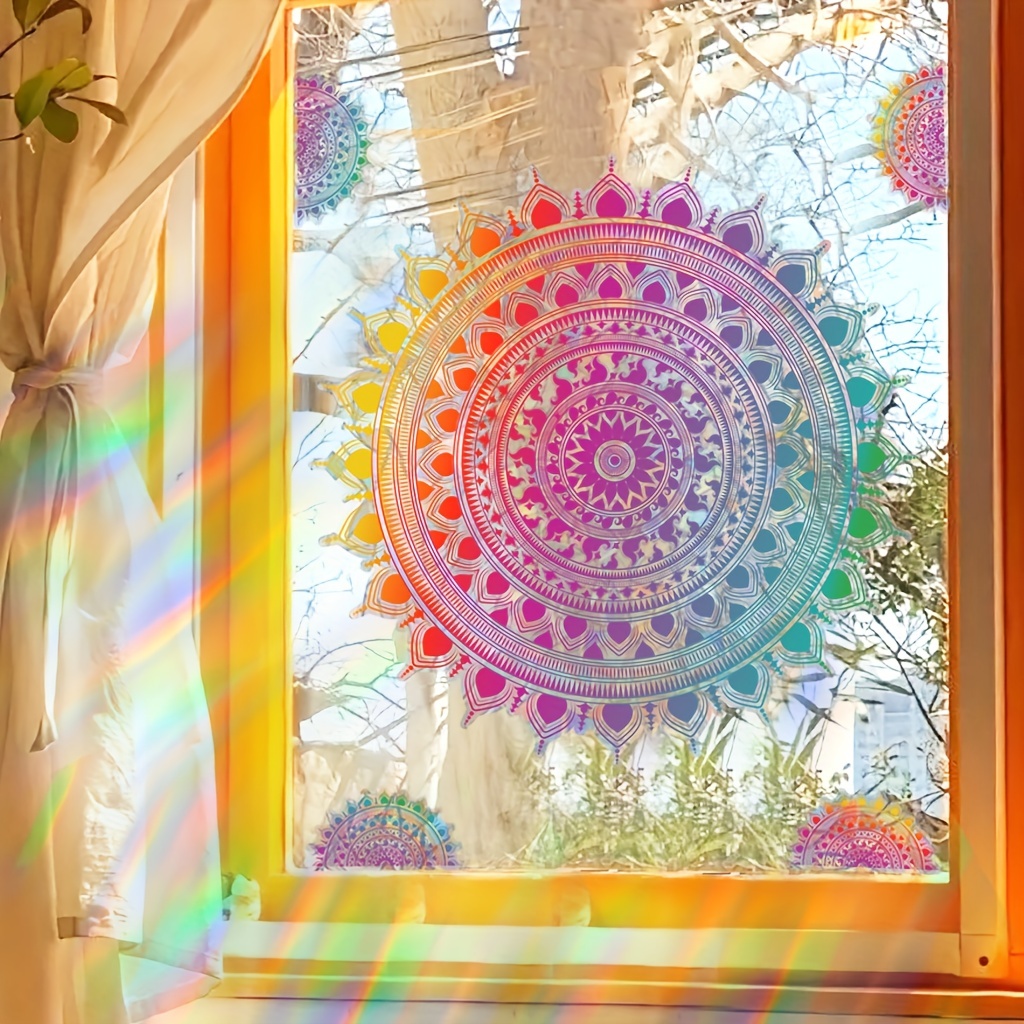 E-shop 1 Stück Mandala Verlauf Blume Statischer Aufkleber, Geeignet für Wohnzimmer, Schlafzimmer Glas Andere Hintergrundwände