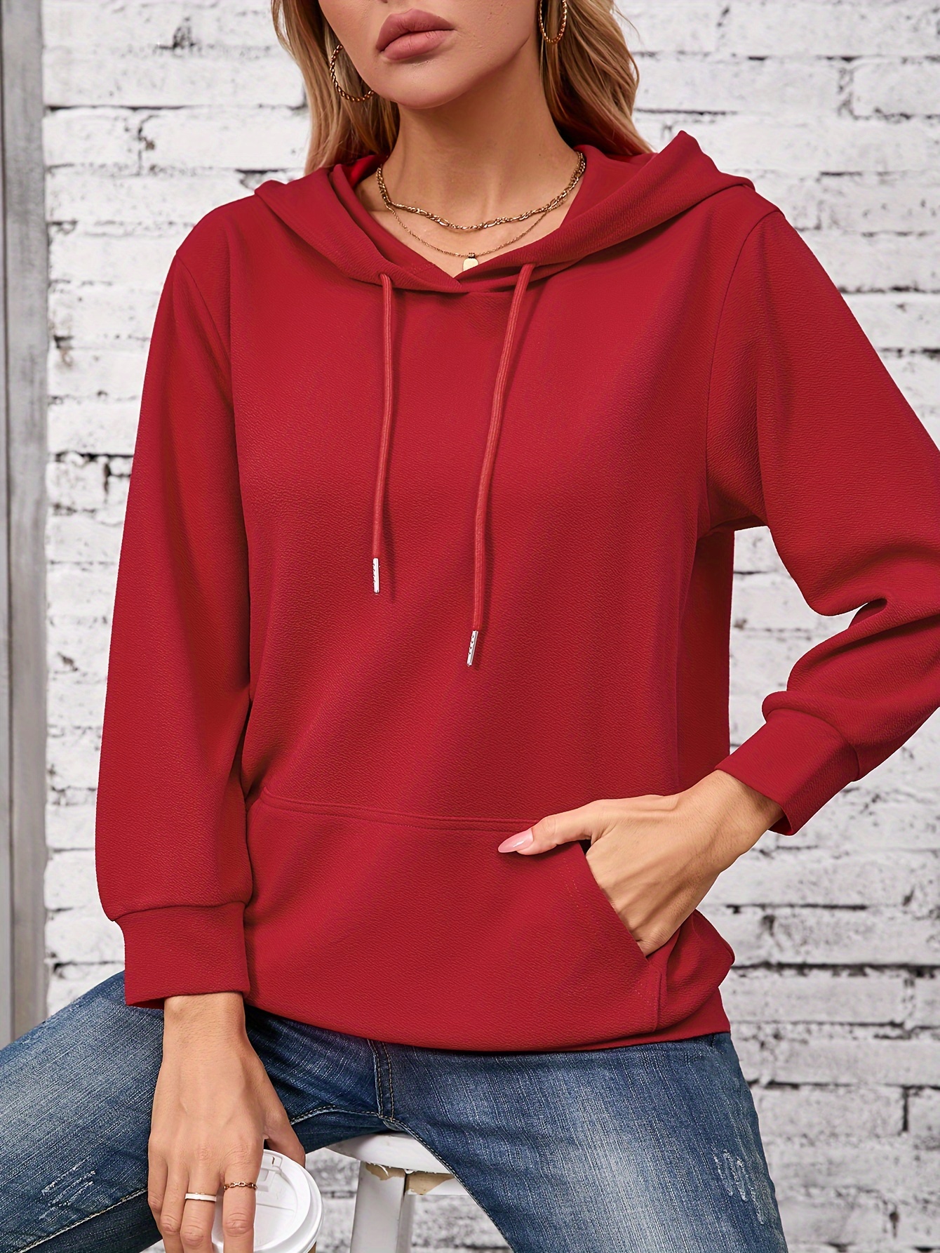 Sweatshirt Damen Longpullover Rot Winterpullover Für Damen