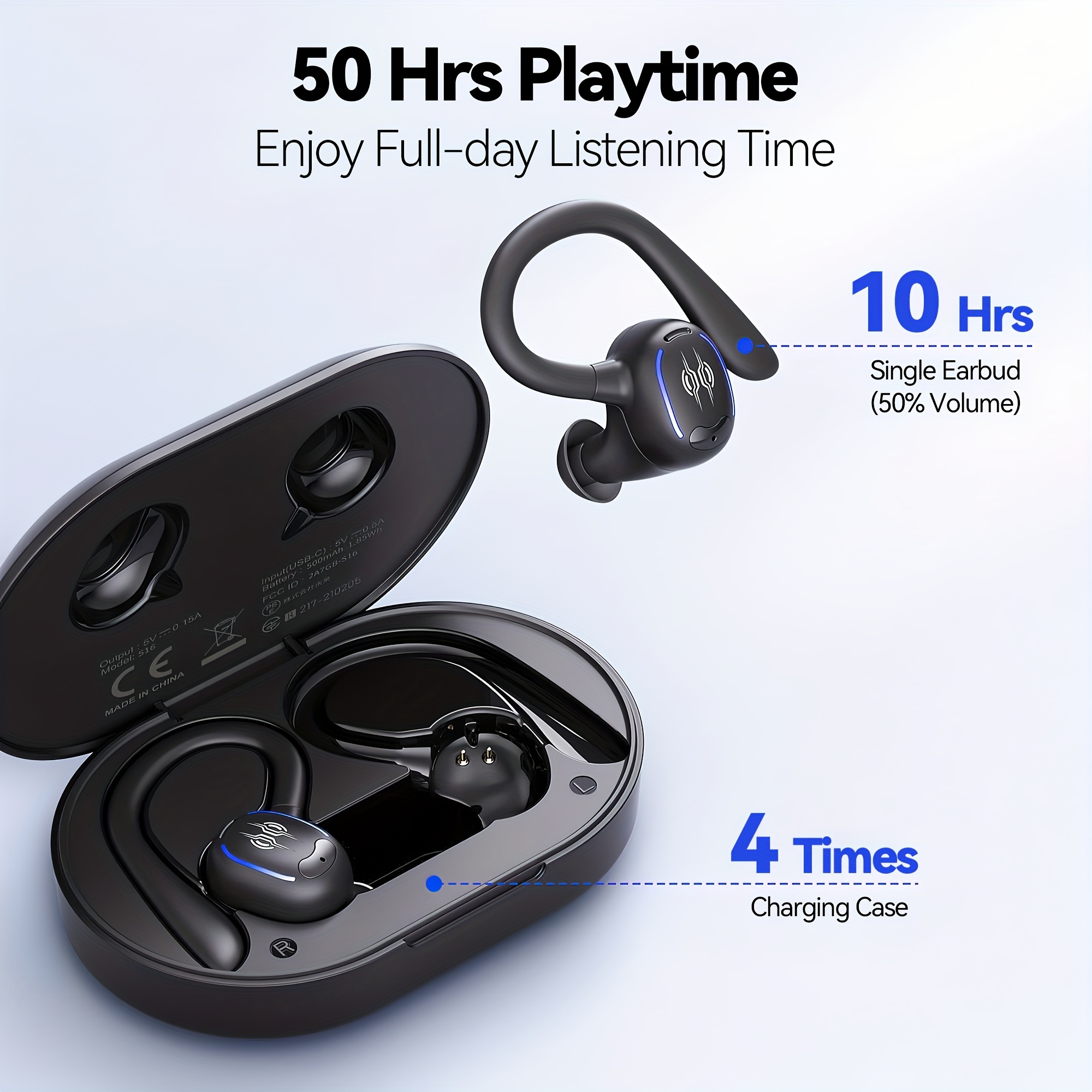  Auriculares inalámbricos, auriculares deportivos Bluetooth 5.1  con ganchos para los oídos, auriculares inalámbricos en la oreja con sonido  inmersivo, auriculares Bluetooth IP7 impermeable, cancelación de ruido,  pantalla LED doble, tiempo de