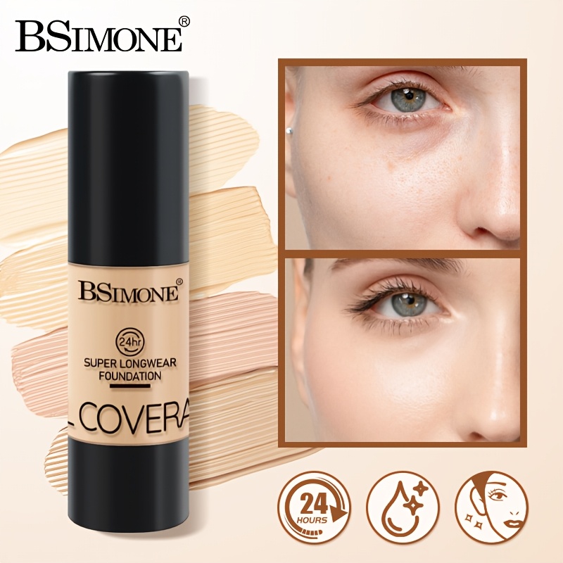 BSIMONE 1pc 24-Hour Long-Lasting Liquid Foundation, Professional Base Makeup, Sweat-Proof and Smudge-Proof, Strong Concealing Power, Easy to Apply, Minimizes Pores Without Feeling Heavy, Suitable for Dry, Oily, and Sensitive Skin, Stage Makeup
