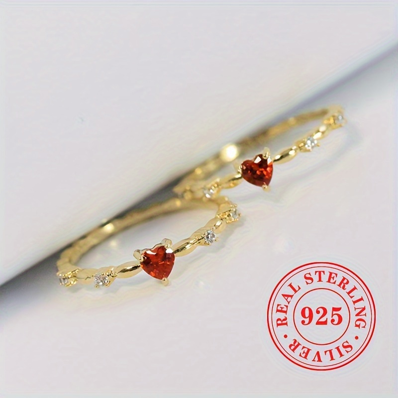 925 Silver Thin Ring with Heart Gemstone