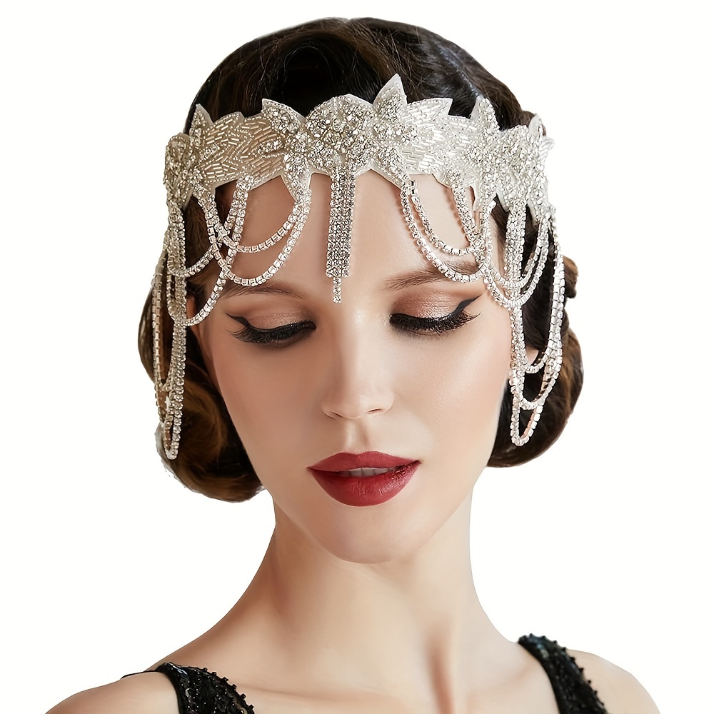 

Vintage 1920s Flapper Headband With Rhinestones And Tassel, Inspired Art Deco Hair Accessory, Roaring 20s Costume Party Wear, Elegant Headpiece For Women