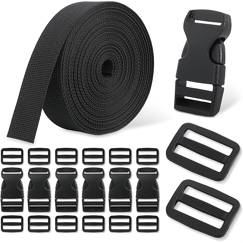 E-shop Schnallen- Gurtsatz – 5 Yards 1-Zoll breites -Gewebe, als Nylon, inklusive 6 Kunststoff-Schnellverschlussschnallen 12 verstellbaren Schnallen,