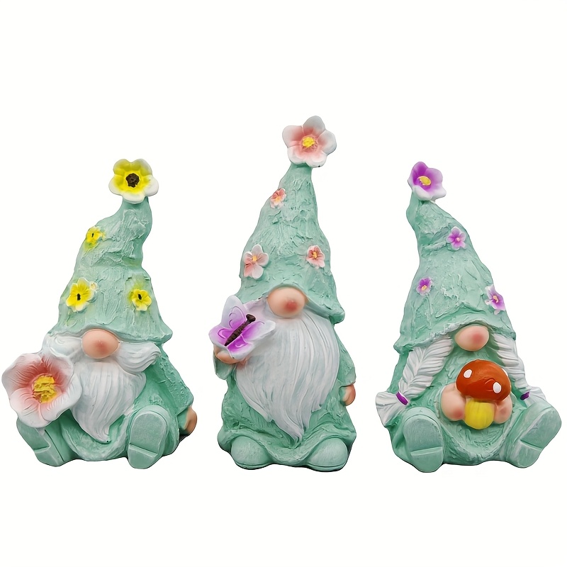 Image of Set Of 3 Resin Crafts Featuring Style, Lavender And Pink Gnome Outdoor Statues. Decorative Items Used For Windows, , Desks, Dining Tables, And Gardens, Making Great Gifts.