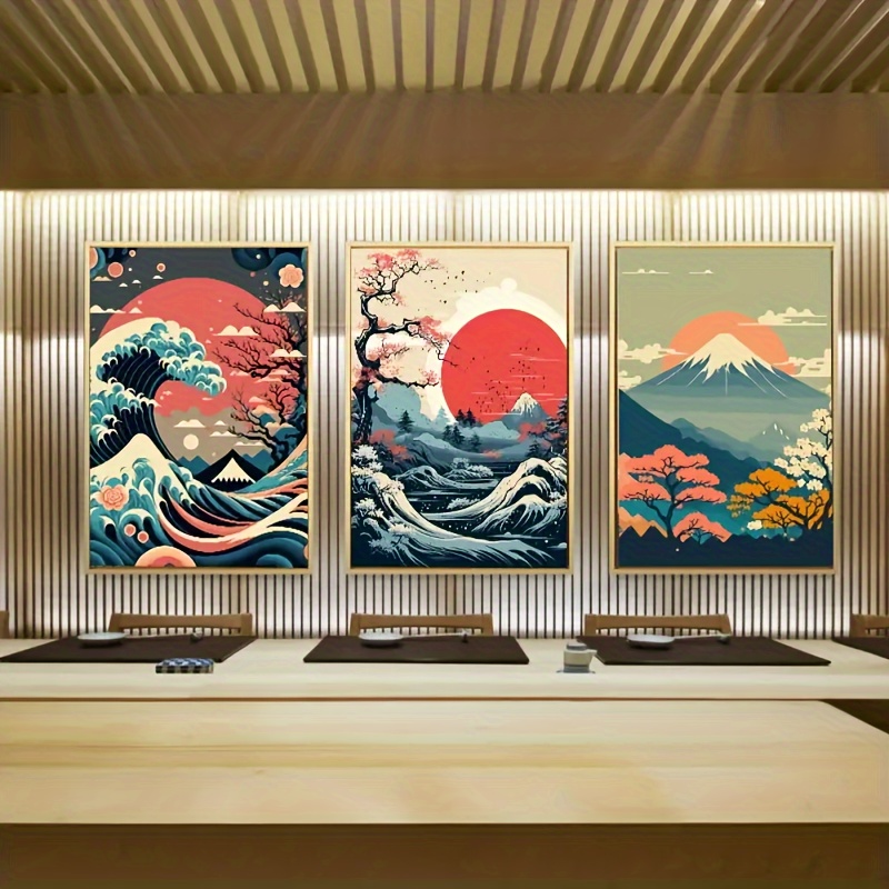 

Ensemble de 3 Toiles d'Art Paysage Japonais Vintage - Décoration Murale Non Encadrée pour Salon, Chambre, Couloir