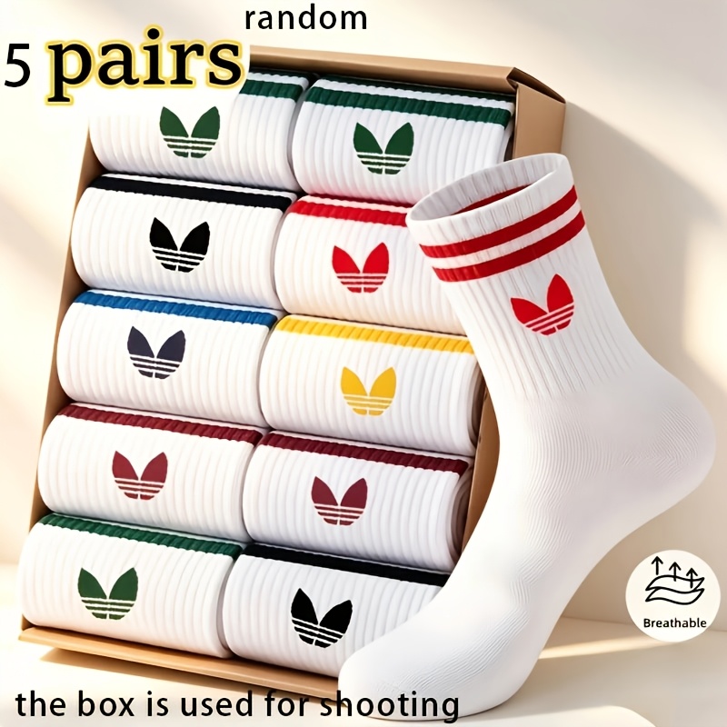 TEMU Random 5-pair Men's And Women's Socks, Trendy Sports Outdoor Socks, Striped Fashionable Versatile Couple Socks, Casual Socks, Basketball Running