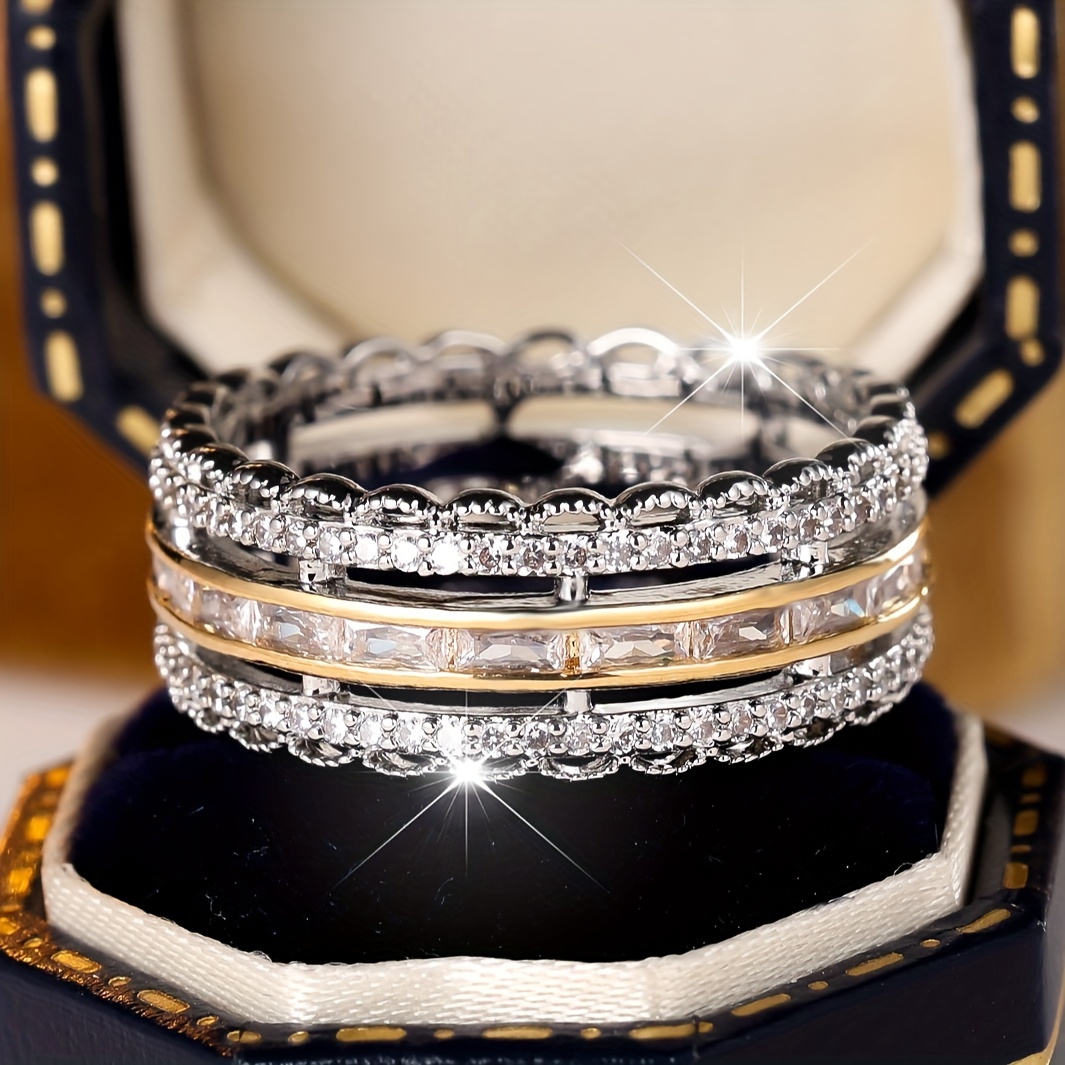 Image of Bohemian Style Band Ring Pave-set Sparkling Synthetic Zirconia Symbolizing Beauty And , Perfect Gift For Her To Match Daily Wear And Party Additions