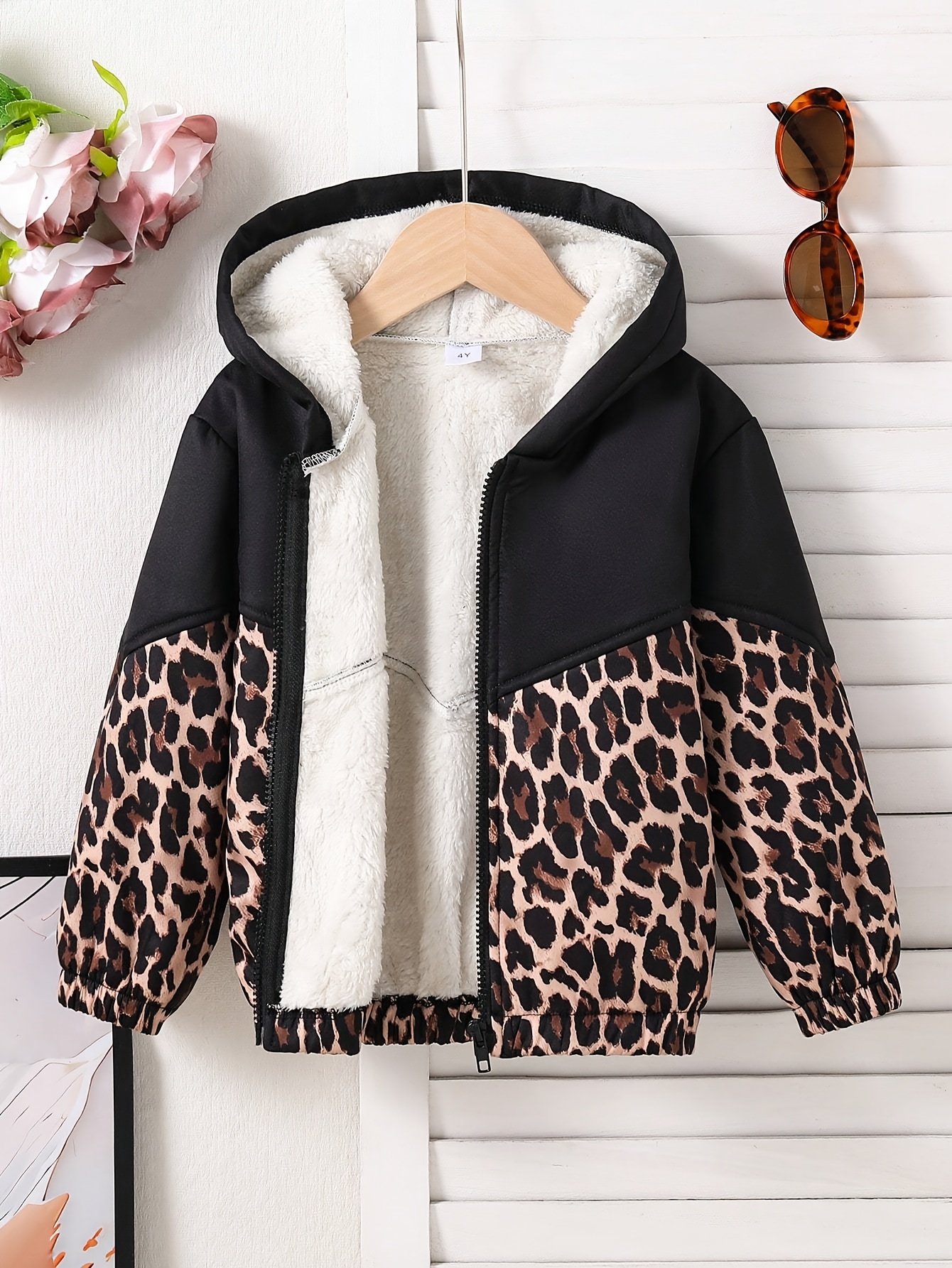 Leopard Print Hooded Jacket Outer Black Hooded Coat for Machine  Washable Polyester Jacket for Everyday Special Occasions, Outerwear