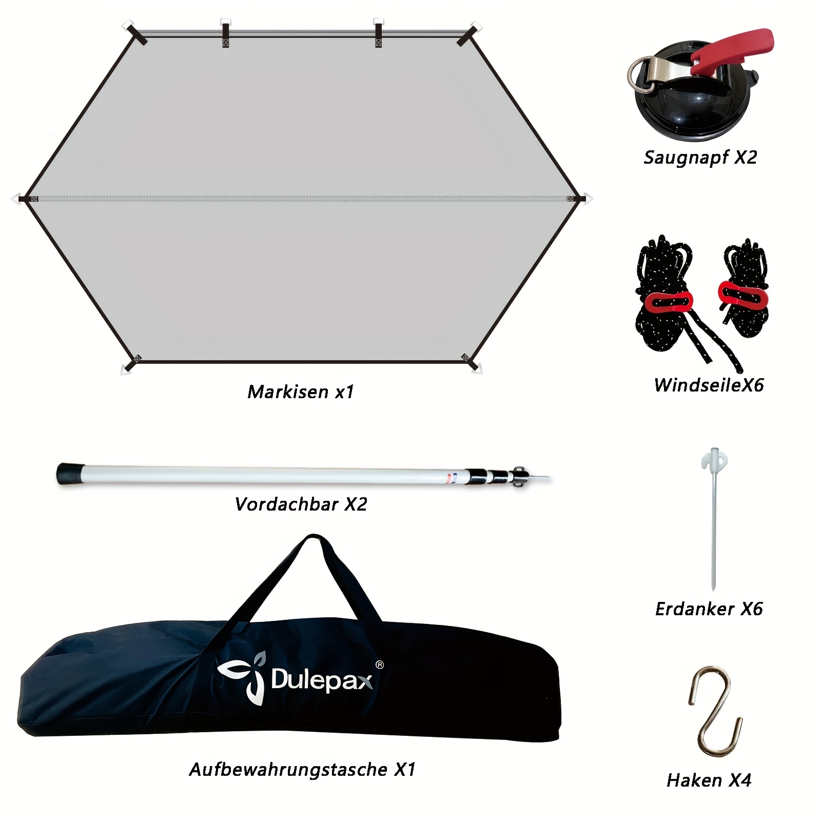 Image of Dulepax Car Awning, Sun Shade With Piping, 2pcs Piping With Diameter 4.8 & 6.8mm, Waterproof Car Awning Suitable For Cars, And , Piping Or Suction Cup Mounting, Grey Awning
