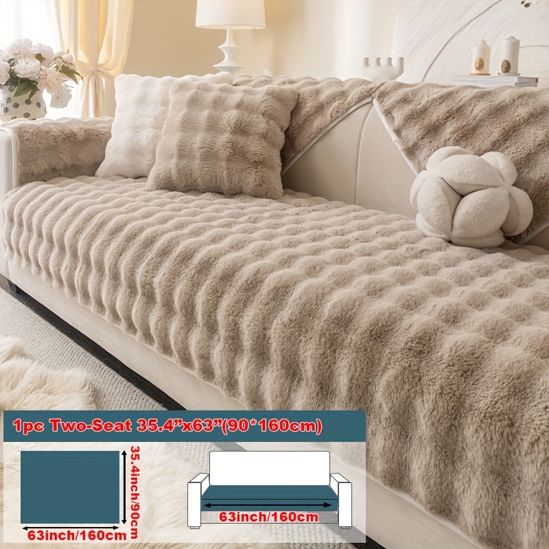 Image of 1pc Rabbit Plush Sofa Cushion - Winter Warm Thickened Soft And Cozy Non-slip Furniture Protector For Living Room, Bedroom, And Office