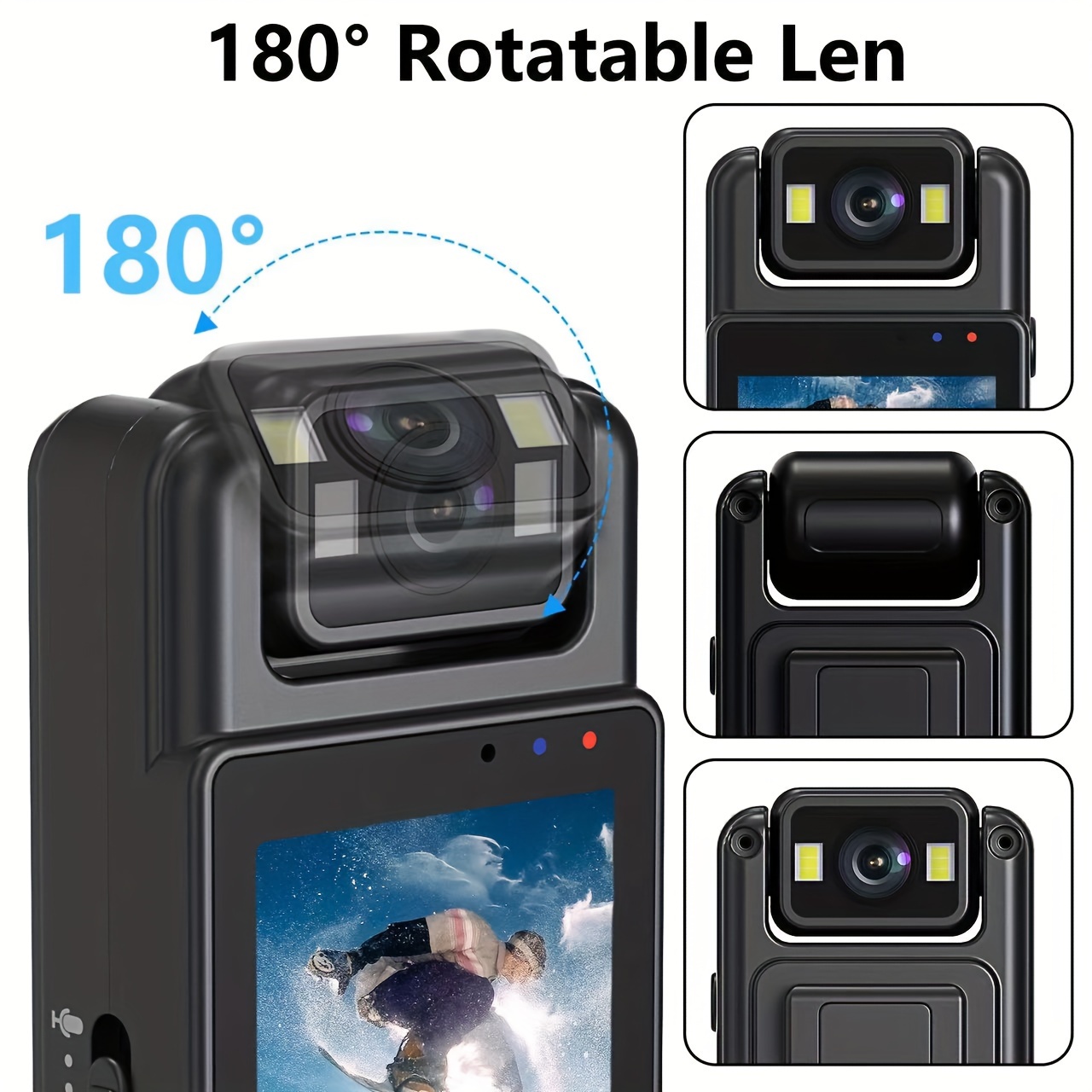 1080p full hd wearable action camera portable video recorder with 1200mah lithium polymer battery usb dual charging   one click audio video recording night   no sd card included details 5