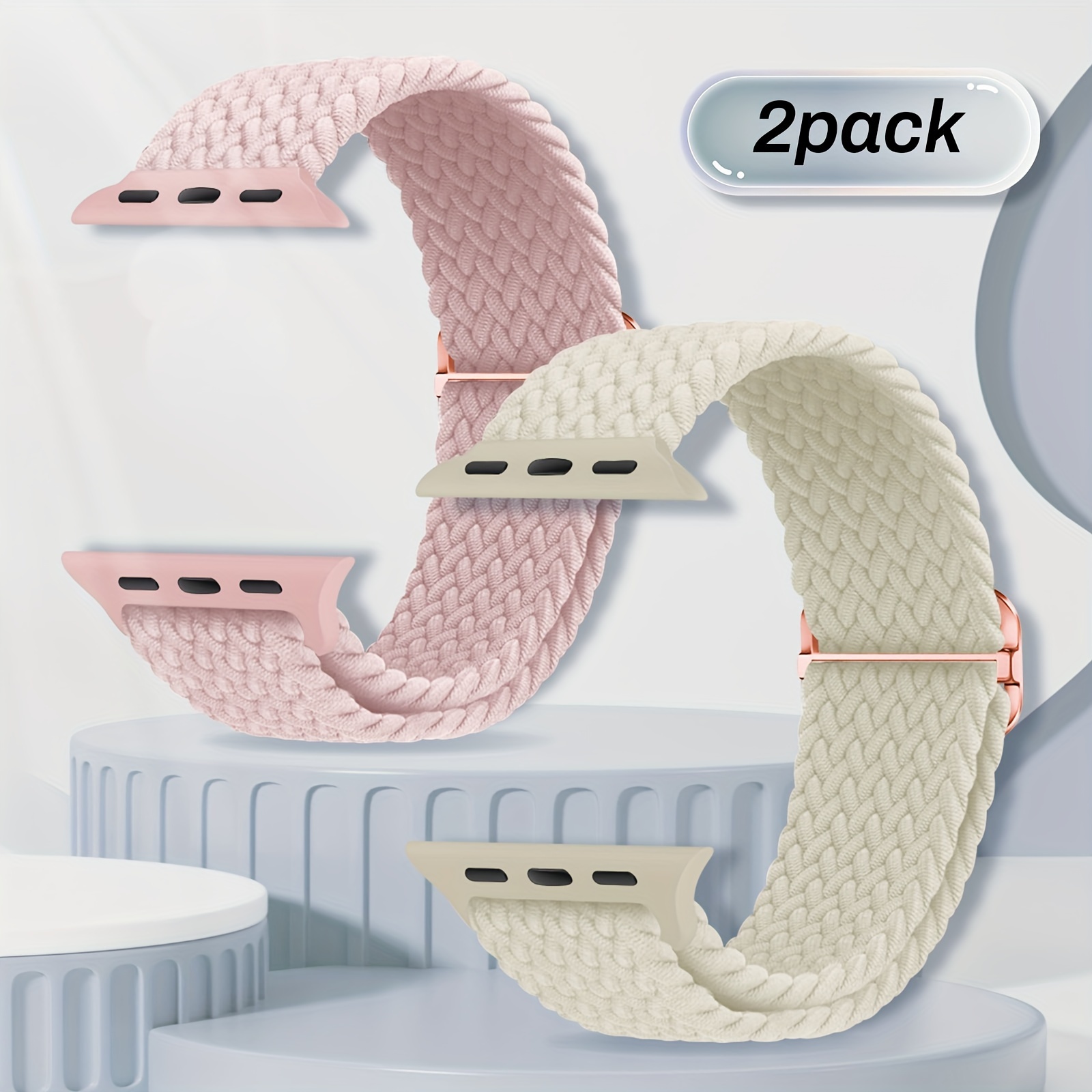 TEMU Set Of 2 Woven Elastic Straps Suitable For Iwatch Sizes 38mm To 46mm For Men And Women, Featuring An Adjustable Nylon Single For Iwatch Through