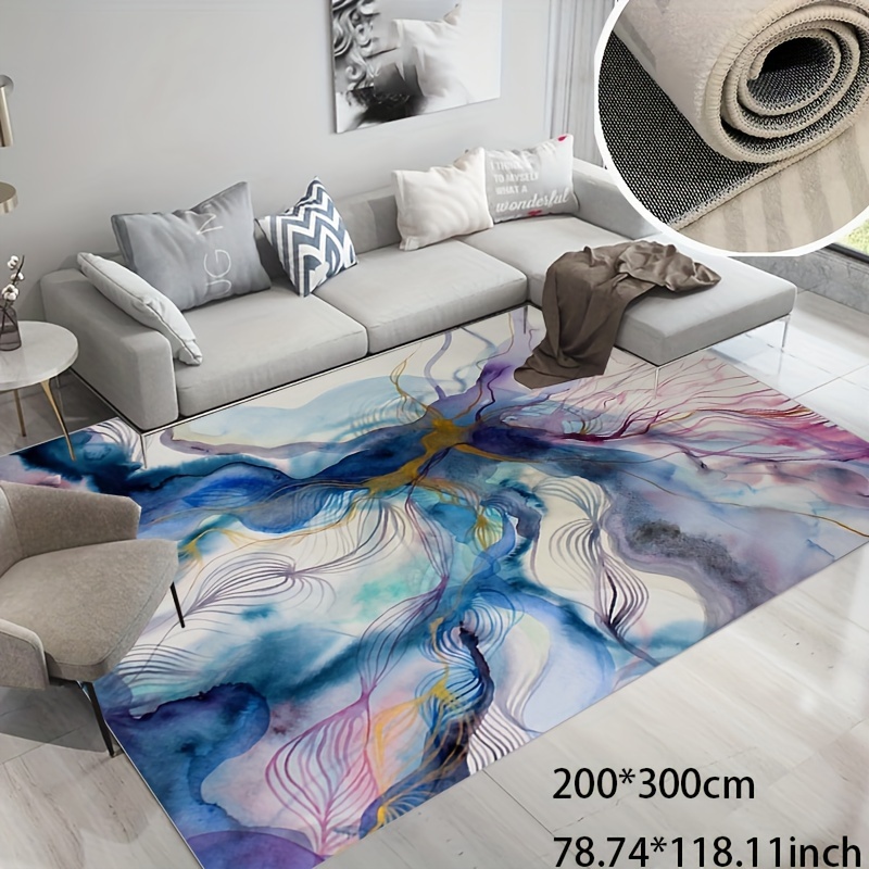 

Living Room Bedroom Faux Cashmere Area Rug Abstract Blue And Purple Ink Rendering Carpet, Non-slip Soft Washable Office Carpet Home, Outdoor Carpet, Etc.; Indoor And Outdoor Can Be Used