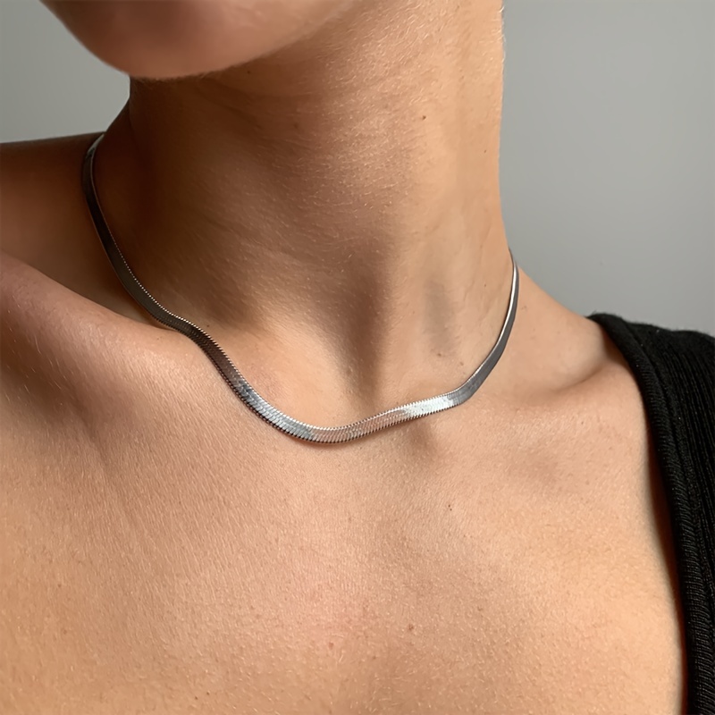 

Silvery Snake Bone Necklace - Simple Clavicle Chain - Couples, Personalized In Gift Box