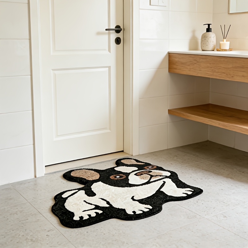 TEMU Tappeto da bagno antiscivolo a forma irregolare a forma di bulldog francese in velluto 900g + 9mm, Tappetino lavabile per vasca da bagno del