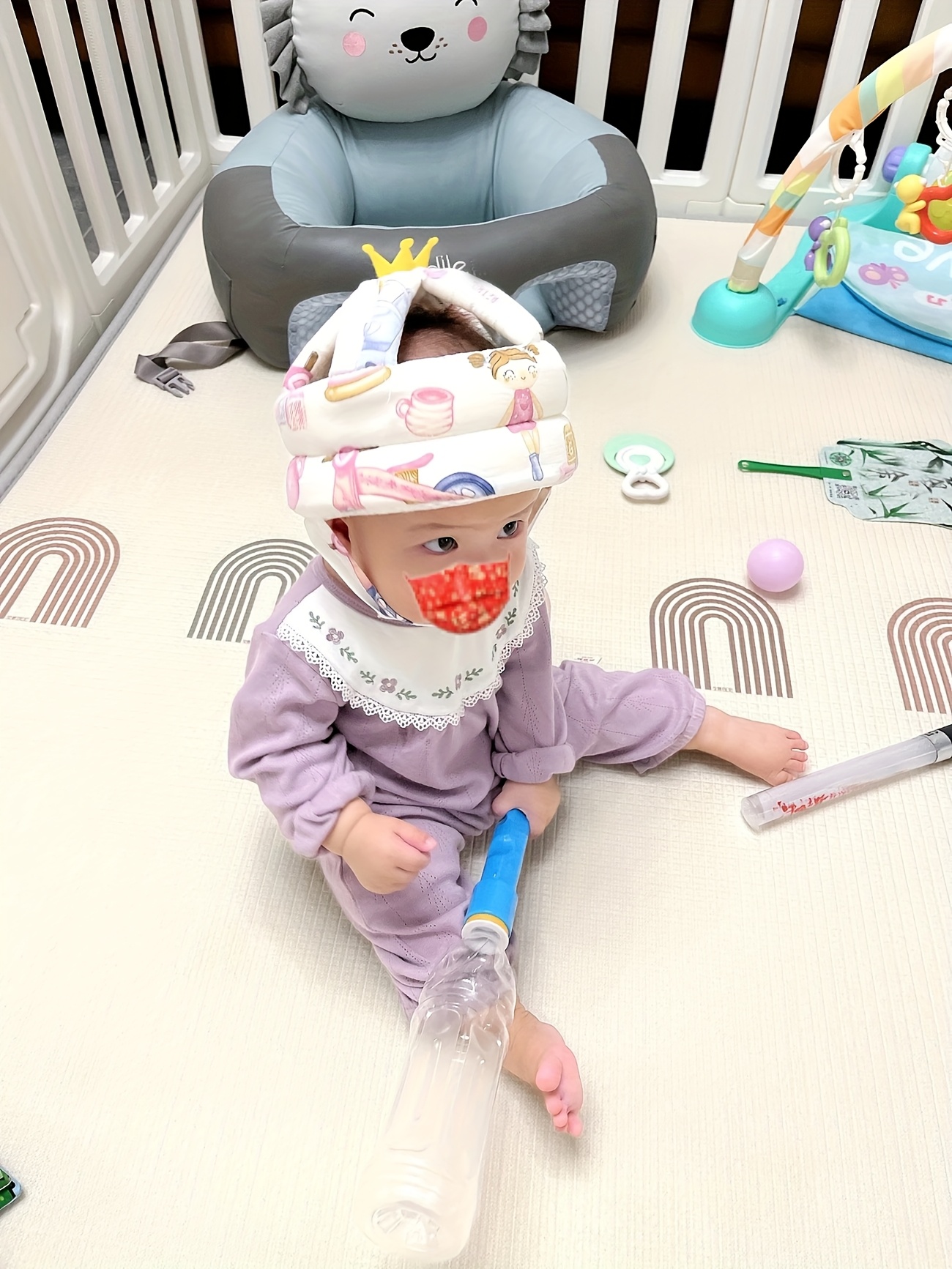 1pc fashion   decoration hat breathable and lightweight 1pc head protector walking running crawling adjustable protective cap safety   gift for 6 12 months old outdoor play Product details 0