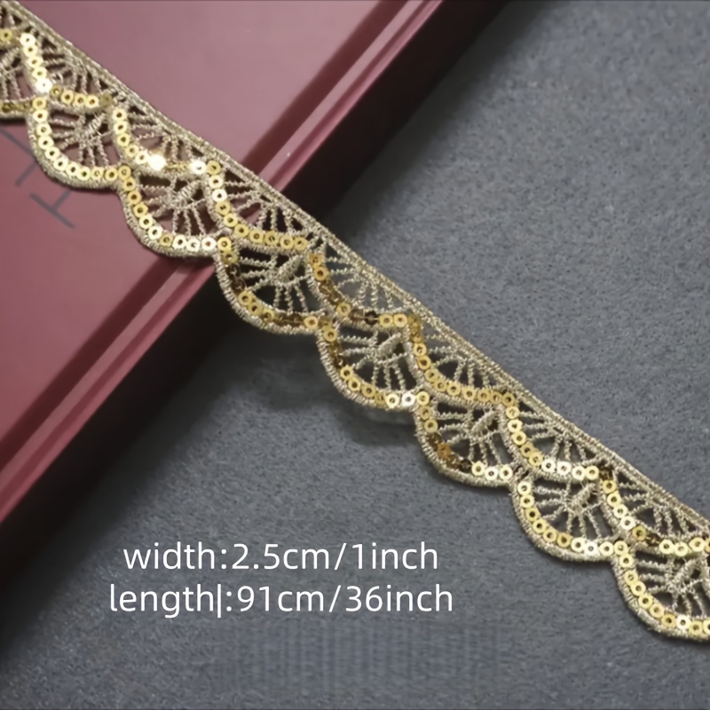 TEMU A Golden Sequin Embroidered Lace, Length 36inch, Wavy Shape, Suitable For Clothing Sewing, Gift Box Packaging, Desk Lamp Decoration, Handmade