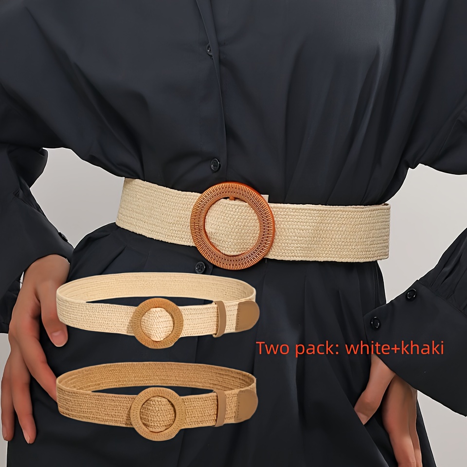 1pc 2pcs set bohemian brown straw belt classic round - Temu  display picture 1