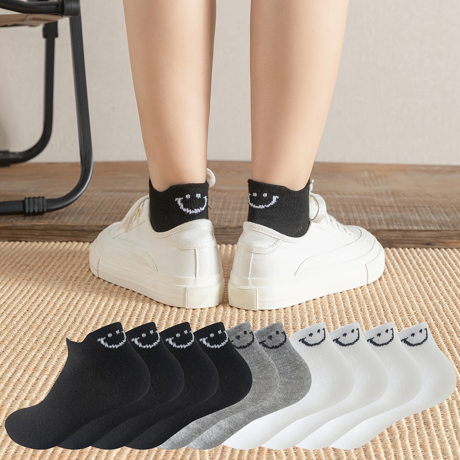 

5/10 Pairs Of Women's Short Socks With Print, Breathable, Comfortable, , Funny, Crew Socks For Outdoor Wear Round