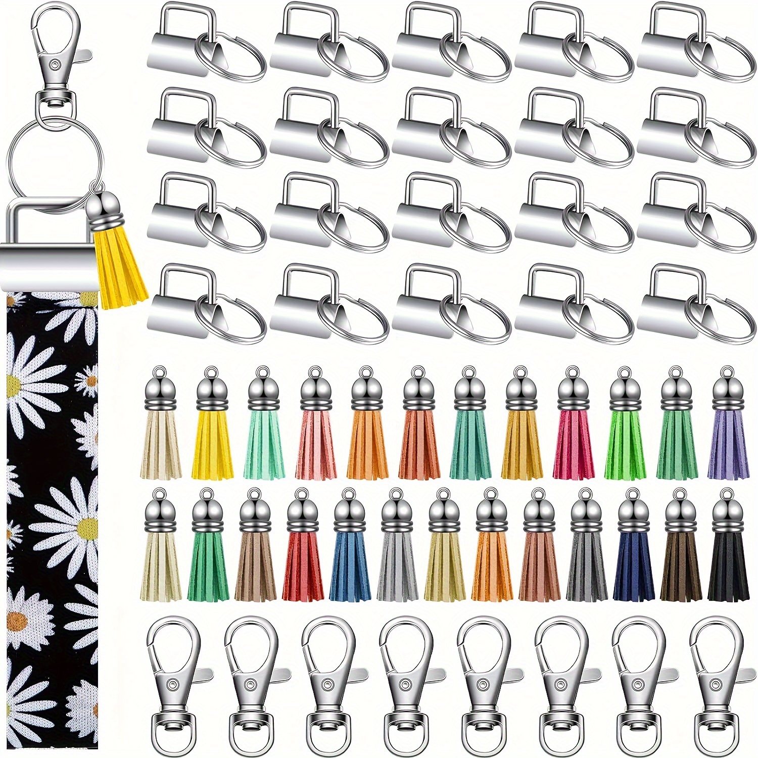 

45pcs Metal Wristlet Keychain Kit, Swivel Lobster Claw Clasps With D-ring, Elegant Diy Key Fob Hardware Set With Colorful Leather Tassels For Lanyard, Crafts Keychains