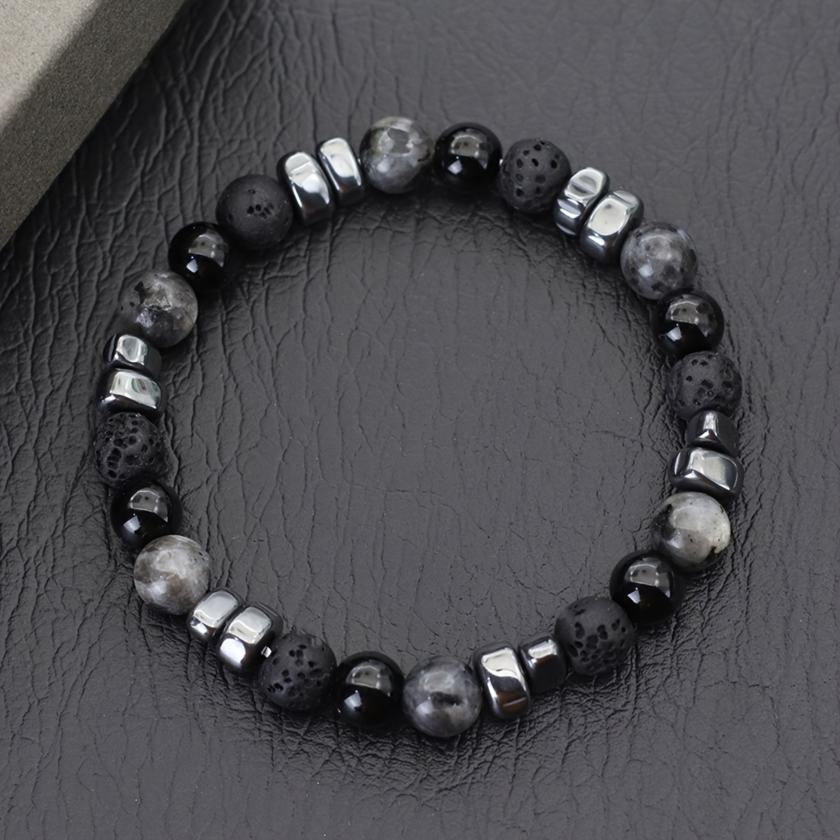 Image of Fashion 8mm Handmade Stone Beads Bracelet Charms Hematite Beaded Bracelet For Men Armband Jewelry Homme