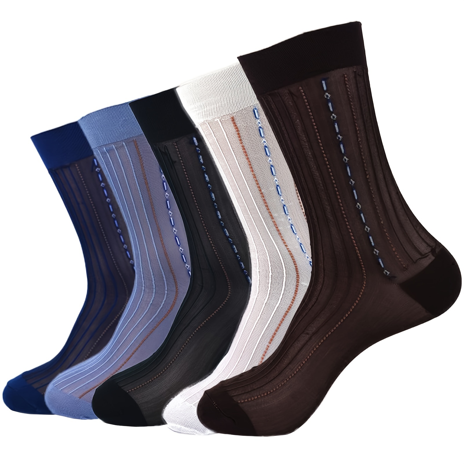 

5 Pairs Of Men's Solid Colour Ultra Thin & Mesh Crew Socks, Comfy Breathable Casual Soft & Elastic Socks, Spring & Summer