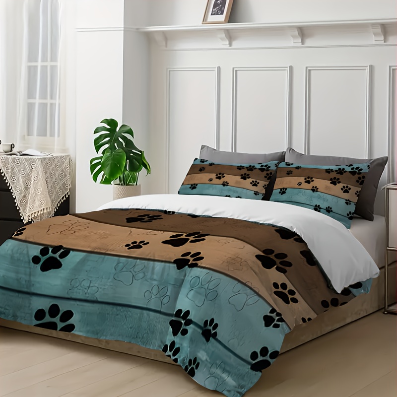 TEMU 3pcs Duvet Cover Set, 1 Duvet Cover And 2 Pillowcases, Fashionable Dog Paw Print Design Duvet Cover Set Pattern Print, Digital Printing,