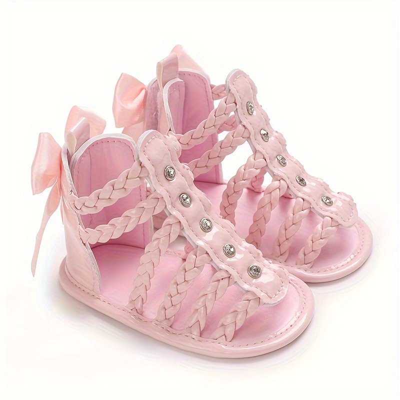 Trendy Cute Bowknot Decor Hollow Sandals For Baby Girls, Breathable Lightweight Walking Shoes For Summer