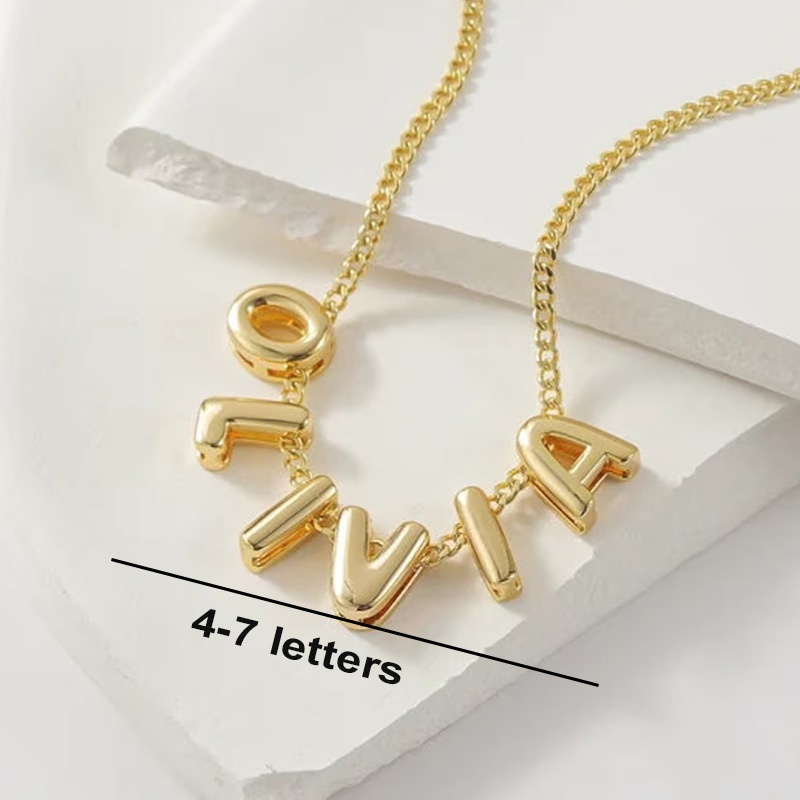 TEMU Custom Bubble Name Necklace Fashion Exquisite 3d Balloon Round Initial Pendant Stainless Steel Material Personalized Charm Jewelry Women's Gift