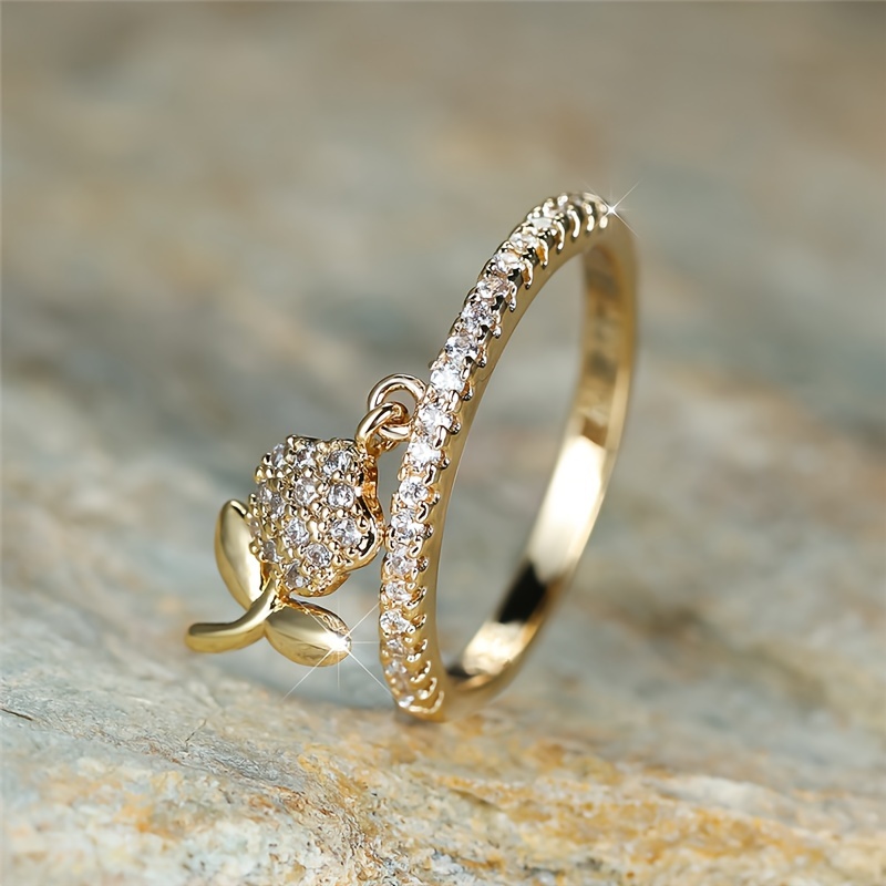 Flower Pendant Ring with Zirconia - Elegant Wedding Accessory