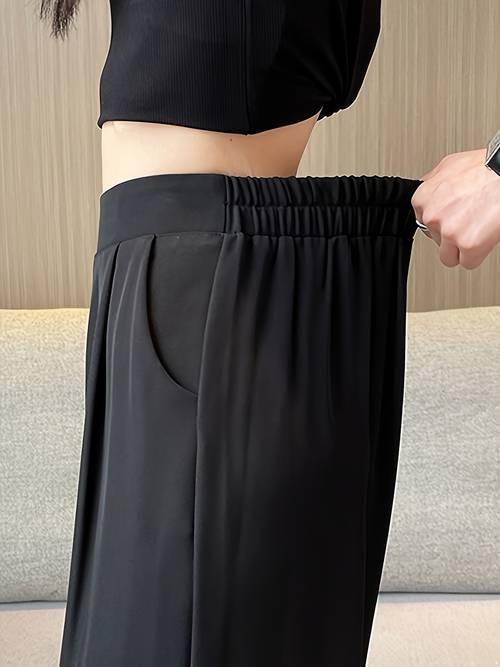 pantalones de pierna ancha para mujer, pantalones , bolsillos largos, cintura elástica , moda, , ropa de , streetwear, y otoño