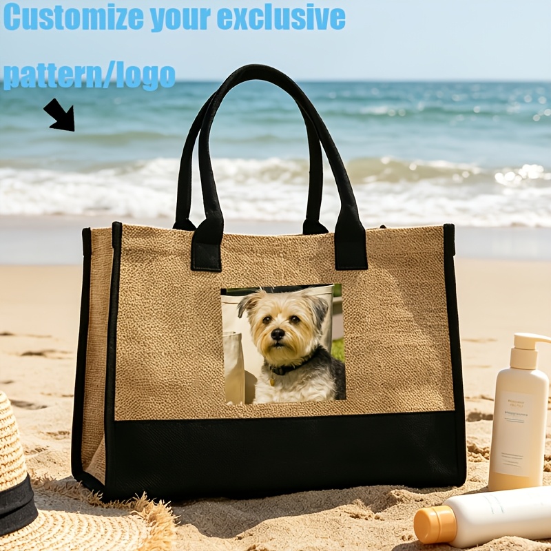 TEMU 1pc Personalized Custom Tote Bag, Customizable With Images/text/names, Reusable Large Capacity Shopping Bag, Women's Travel Beach Bag, Gift For