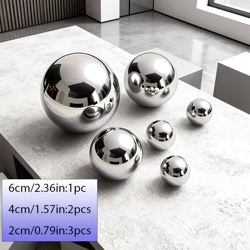 E-shop 6 Edelstahl Spiegel 360-Grad Reflektierende Kugeln - Verschleißfest/Glatte/Nahlose, Dekorative Reflektierende Hohlkugeln für den Schreibtisch,