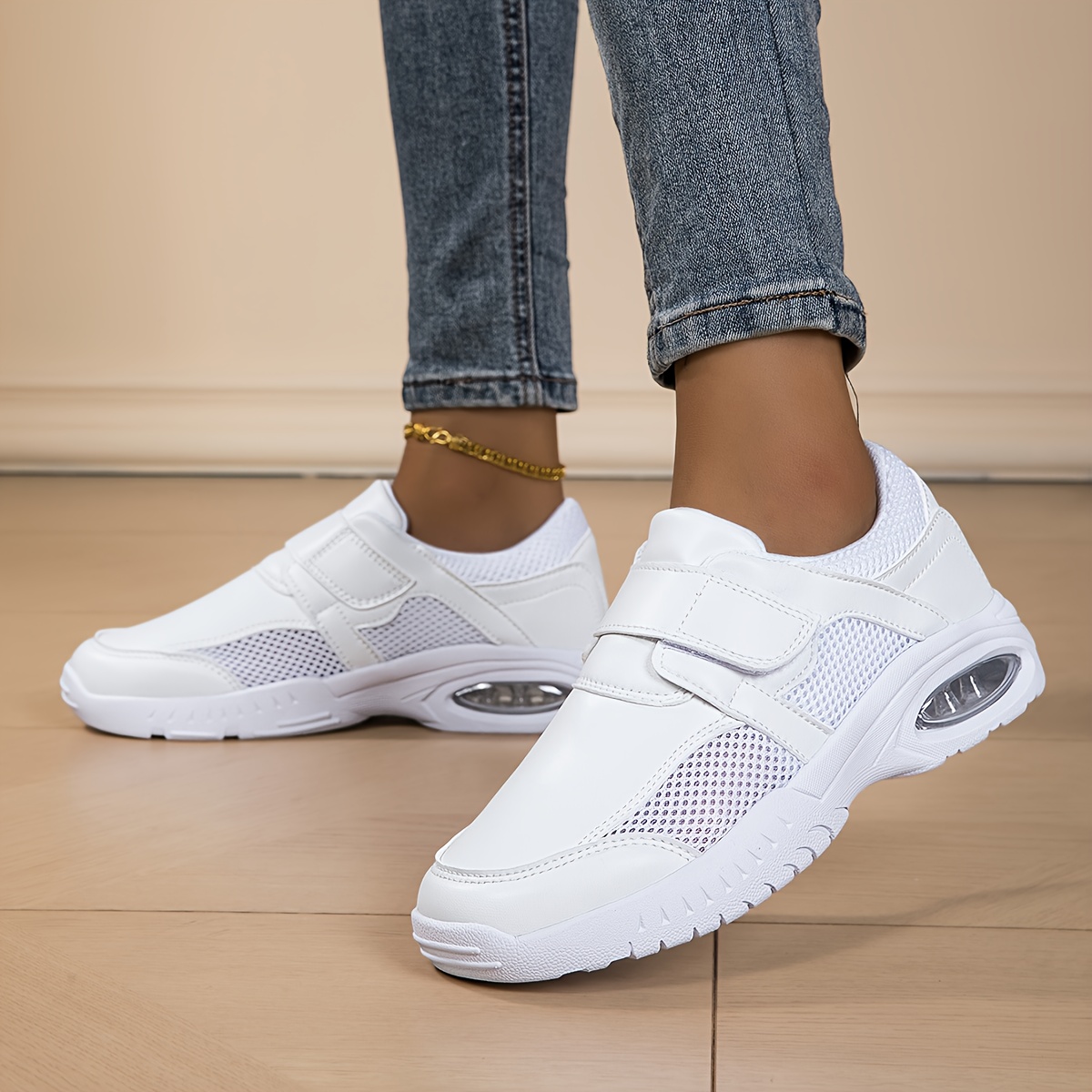 Image of Women's Size Shoes Compatible For Cna, Nurse & Doctor - Heavy-duty Sole, Low-top With Tape Closure, - - Hospital Work Sneakers (white) - /off & Cushioned, Women Shoes