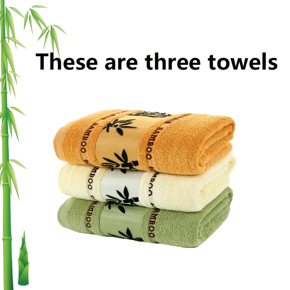 TEMU 3pcs Bamboo Fiber Towel Set, With Bamboo Pattern, Quick-dry Ultra Soft, Ideal For Home Bathroom Use, , Space Theme, Rectangle Shape, Perfect For