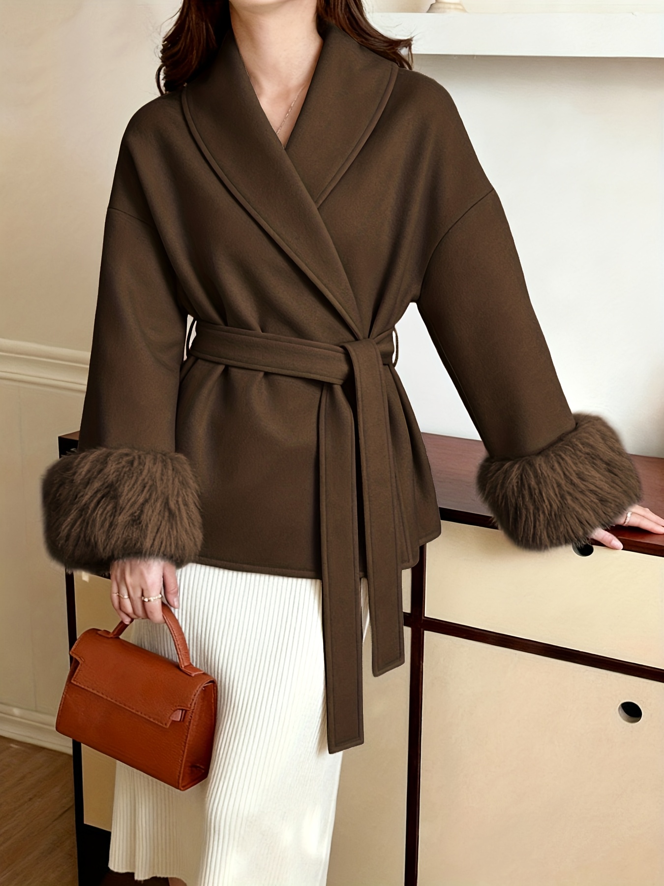 womens fashion elegant furry sleeve coat autumn winter womens clothing Product details 11