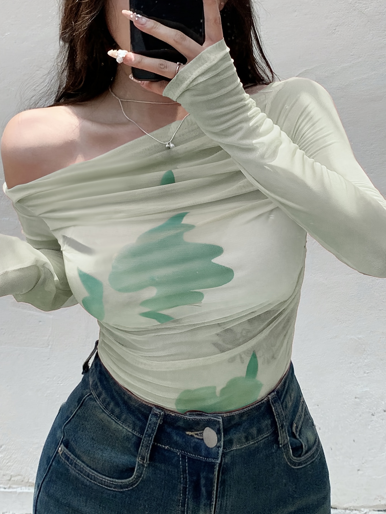 women's shoulder crop floral long Temu Bahrain