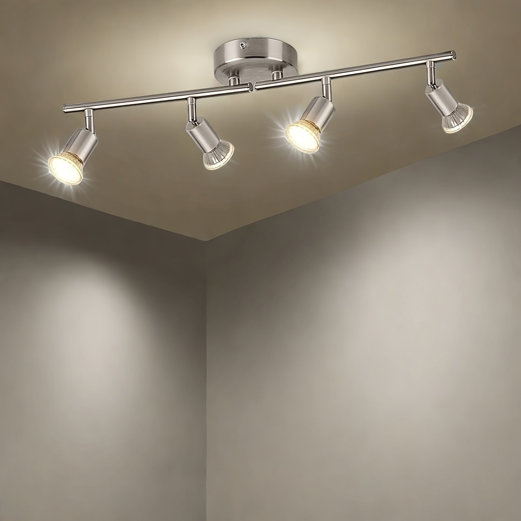 Въртяща се LED плафон с четири прожектора с ефект на пламък, с 330° ротация, предназначена за модерни кухни, всекидневни и спални (матник). Крушките не са включени.